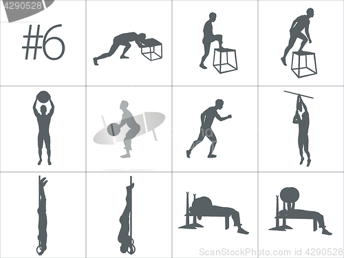 Image of Vector silhouettes of people doing fitness and crossfit workouts