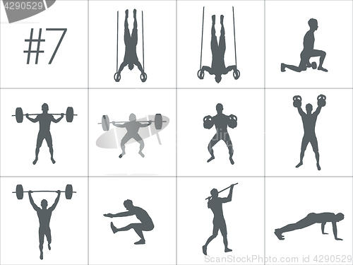 Image of Vector silhouettes of people doing fitness and crossfit workouts