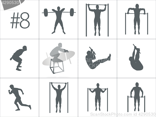 Image of Vector silhouettes of people doing fitness and crossfit workouts