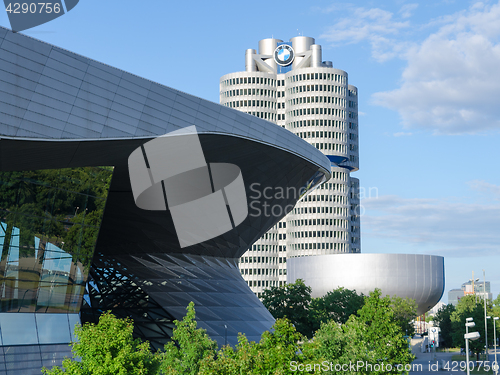 Image of BMW Headquarters modern building four-cylinder tower