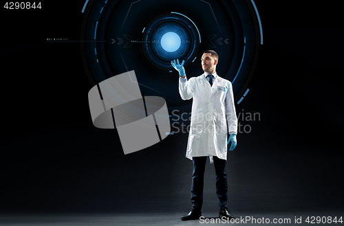 Image of doctor or scientist with virtual projection