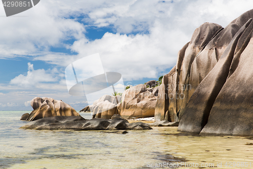 Image of rocks on seychelles island beach in indian ocean