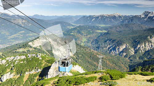 Image of Aerial cableway gondola in Bavarian Alps mountains