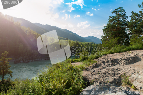 Image of Sunny day in mountain on river Katun