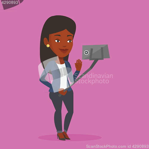 Image of Woman making selfie vector illustration.