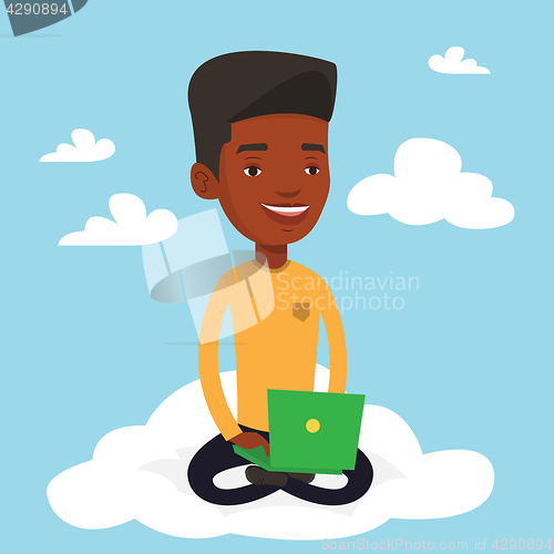 Image of Man using cloud computing technology.