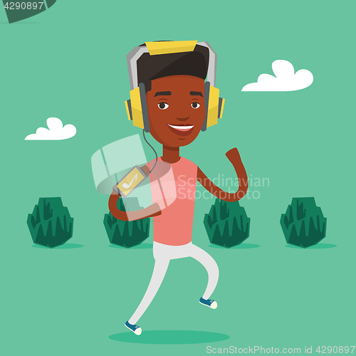 Image of Man running with earphones and smartphone.