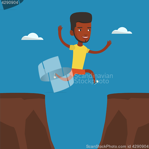 Image of Sportsman jumping over cliff vector illustration