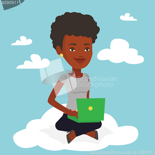 Image of Woman using cloud computing technology.