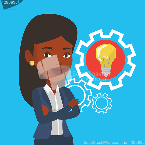 Image of Woman with business idea bulb in gear.