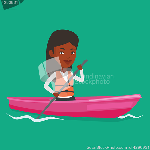 Image of Woman riding in kayak vector illustration.