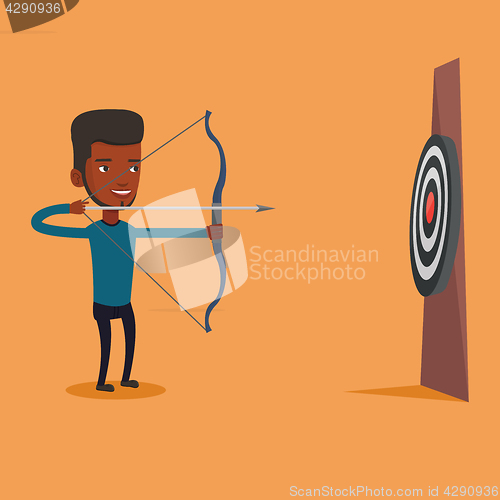 Image of Archer aiming with bow and arrow at the target.