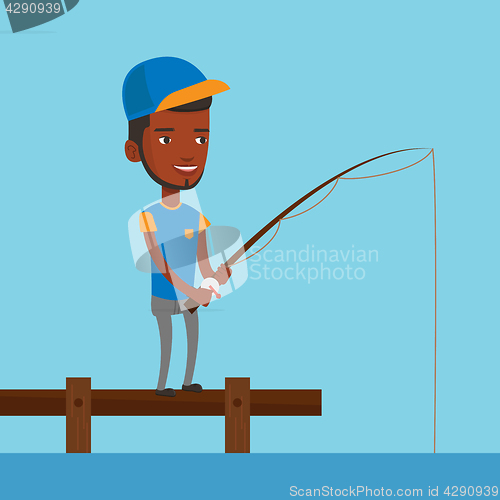 Image of Man fishing on jetty vector illustration.