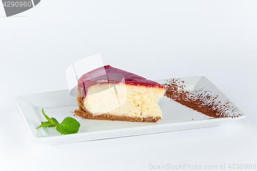 Image of Strawberry cheesecake on white background