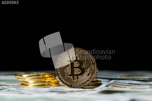 Image of Cryptocurrency physical bitcoin coins.