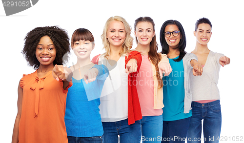 Image of international group of happy smiling women