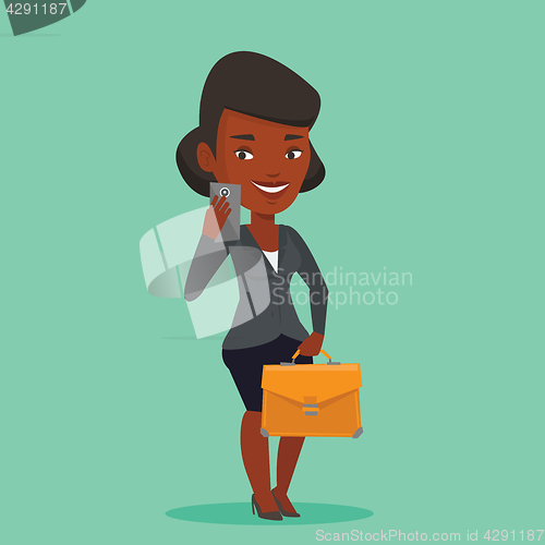 Image of Business woman making selfie vector illustration.