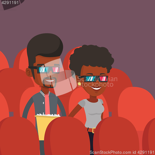 Image of Happy friends watching 3D movie in the theatre.