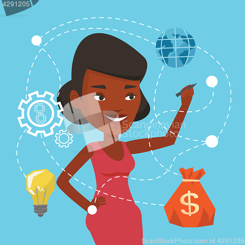 Image of Woman writing cloud computing on virtual screen.