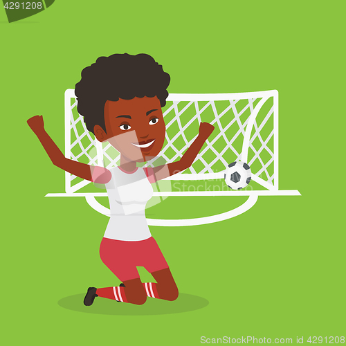 Image of Soccer player celebrating scoring goal.