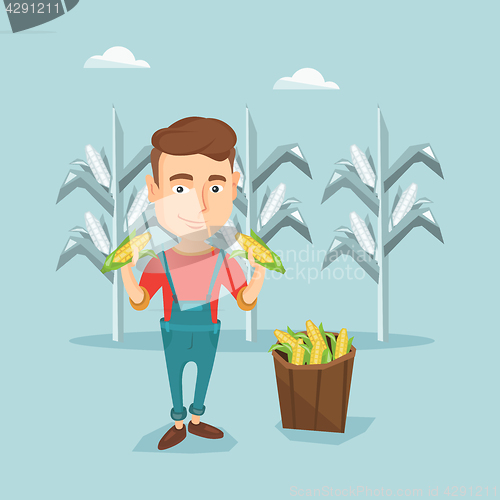 Image of Farmer collecting corn vector illustration.