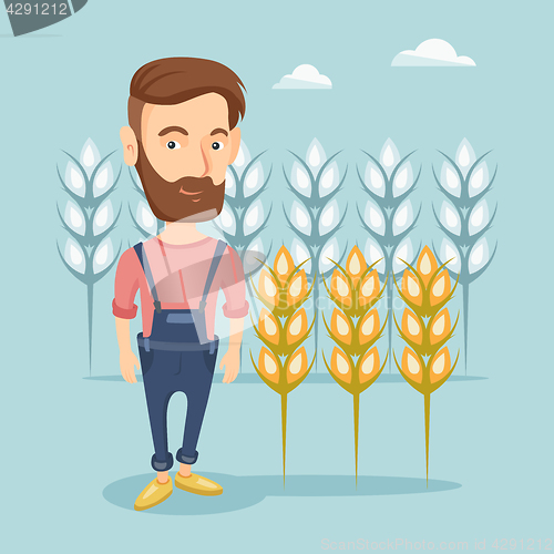 Image of Farmer in wheat field vector illustration.