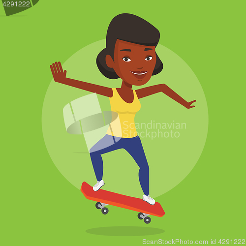 Image of Woman riding skateboard vector illustration.