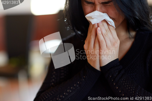 Image of close up of crying woman at funeral in church