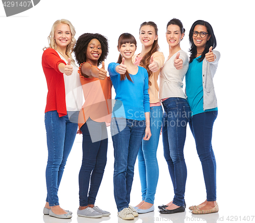 Image of international group of women showing thumbs up