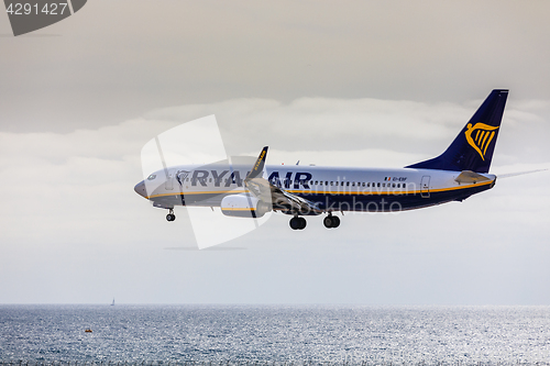 Image of ARECIFE, SPAIN - APRIL, 15 2017: Boeing 737-800 of RYANAIR landi