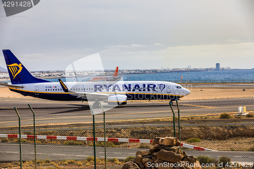 Image of ARECIFE, SPAIN - APRIL, 15 2017: Boeing 737-800 of RYANAIR with 