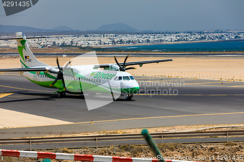 Image of ARECIFE, SPAIN - APRIL, 16 2017: ATR 72 of Binter with the regis