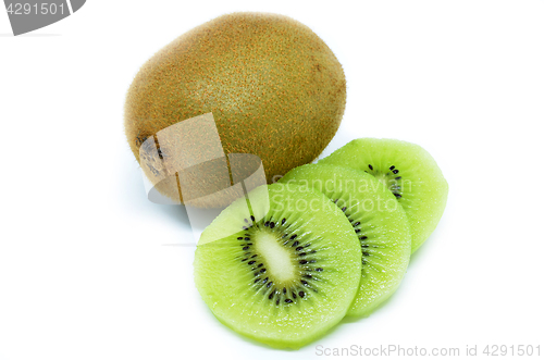 Image of Kiwi fruit, slice of qiwi isolated on white background