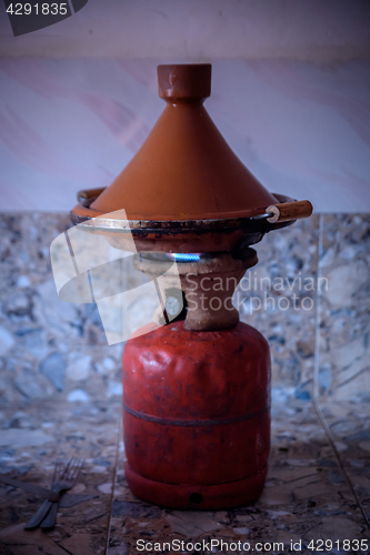 Image of Traditional moroccan tagine making on gas bottle