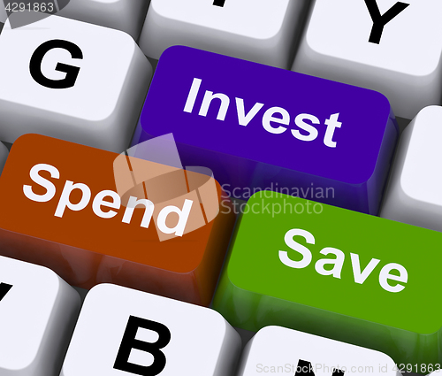 Image of Save Spend Invest Keys Show Financial Choices