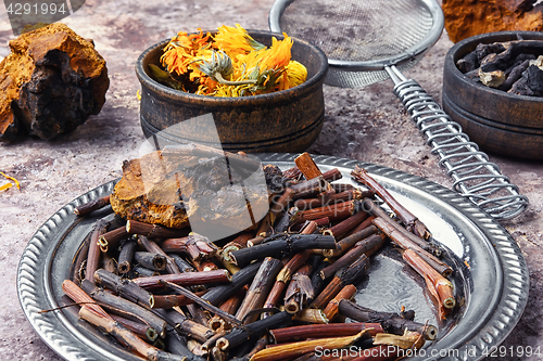 Image of Healing gathering roots and herb