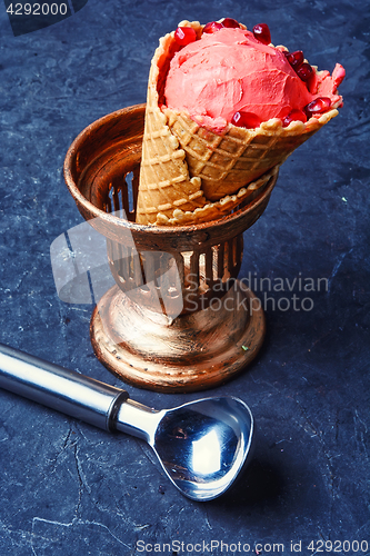 Image of ice cream in waffle cup