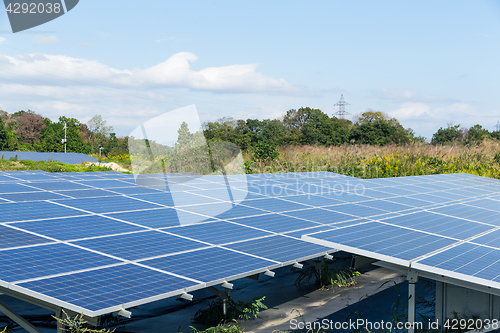 Image of Solar energy panel with blue sky