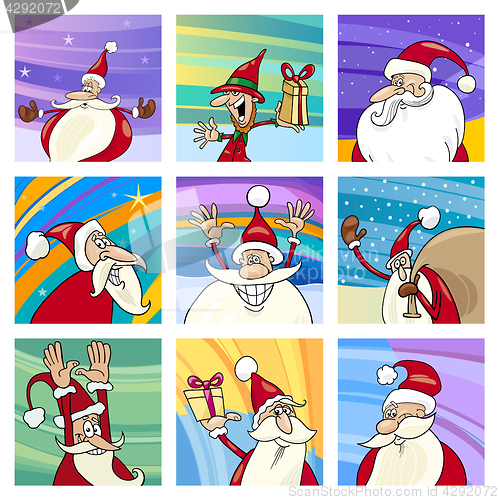 Image of Christmas Santa cards cartoon set