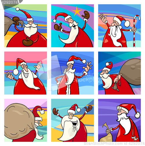 Image of Christmas cartoon Santa cards set