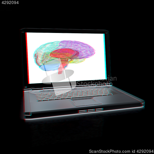 Image of creative three-dimensional model of  human brain scan on a digit