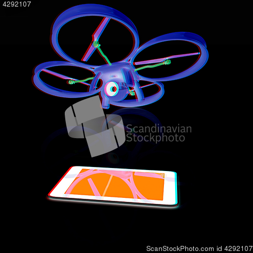 Image of Drone with tablet pc. Anaglyph. View with red/cyan glasses to se