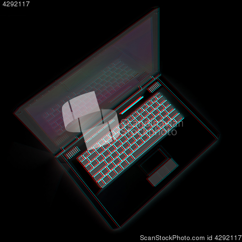 Image of Laptop computer. 3d render. Anaglyph. View with red/cyan glasses