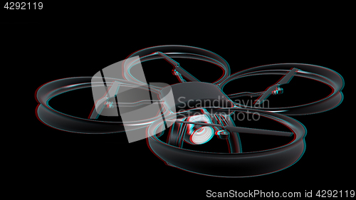 Image of Drone, quadrocopter, with photo camera flying. 3d render. Anagly