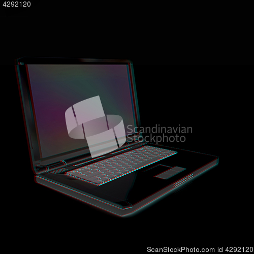 Image of Laptop computer. 3d render. Anaglyph. View with red/cyan glasses