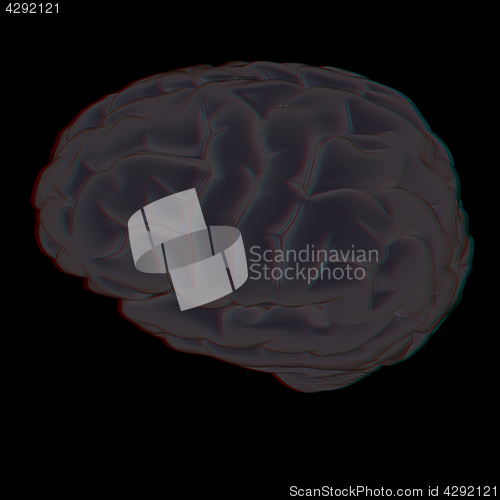 Image of 3D illustration of human brain. Anaglyph. View with red/cyan gla