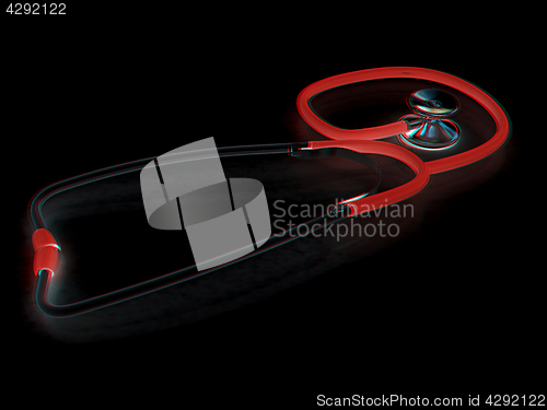 Image of stethoscope. 3d illustration. Anaglyph. View with red/cyan glass