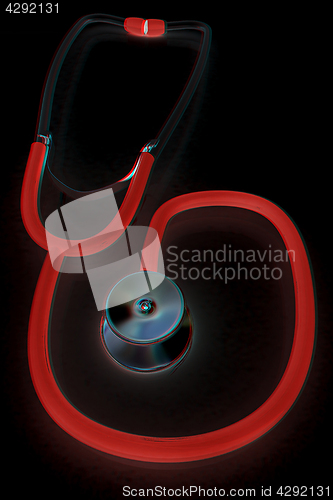 Image of stethoscope. 3d illustration. Anaglyph. View with red/cyan glass