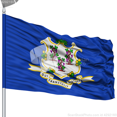 Image of Isolated Connecticut Flag on Flagpole, USA state