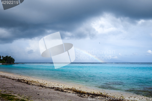 Image of Rainbow on Temae Beach lagoon in Moorea island